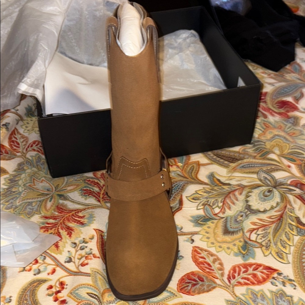 Coach Brown Suede Tara Moto Pull-On Harness Biker Boots NIB - Picture 2 of 7